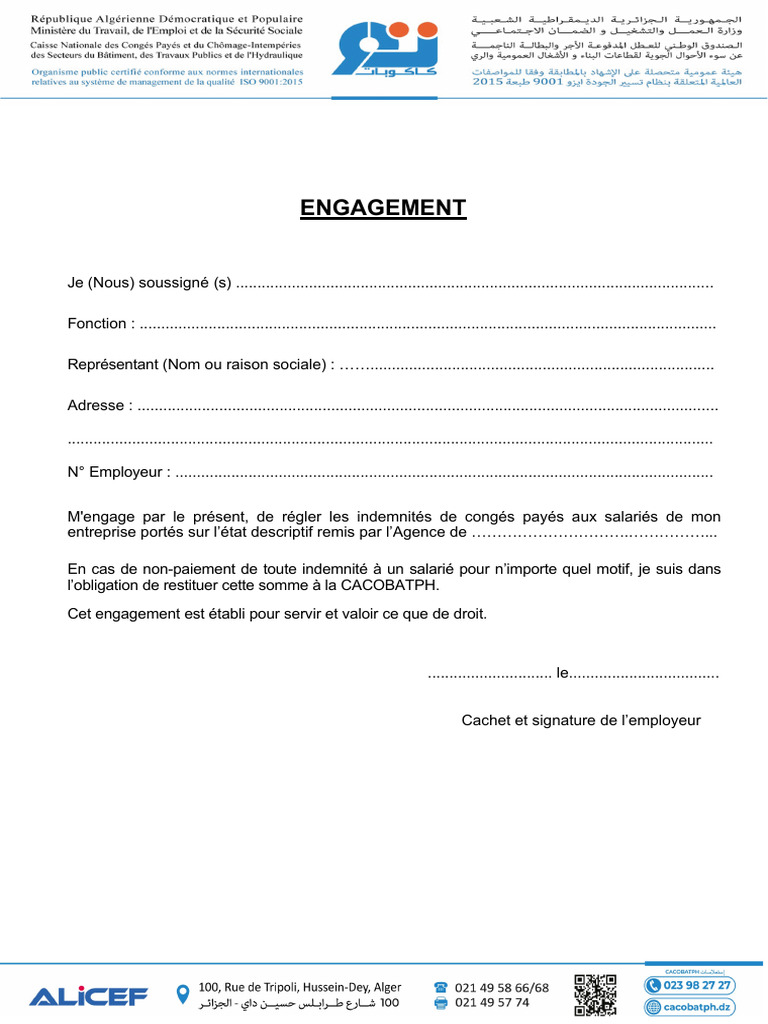 Engagement de paiement des indemnités | PDF