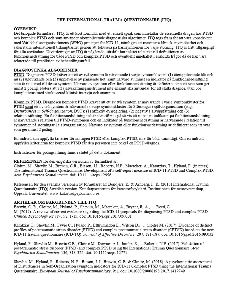 International Trauma Questionnaire - Swedish Version | PDF