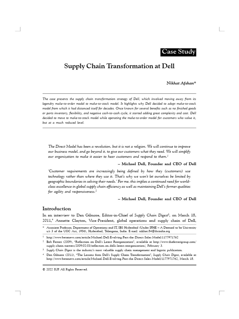Supply Chain Transformation at | PDF | Dell | Supply Chain