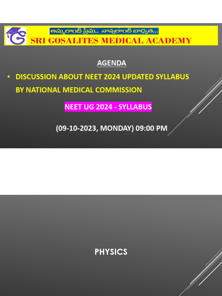 NEET UG 2024 Physics Syllabus Update | PDF | Chemistry | Biology