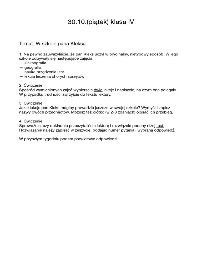 Test Z Lektury Kl. IV PDF