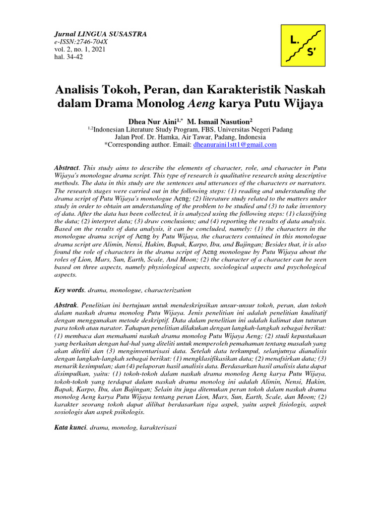 Analisis Karakter Drama Monolog Aeng | PDF