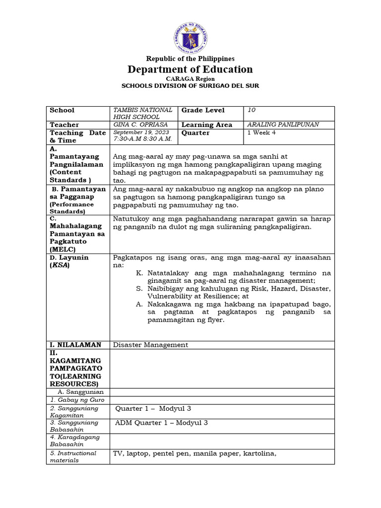 1st Quarter Co Lesson Plan AP S.Y 2023 2024 | PDF