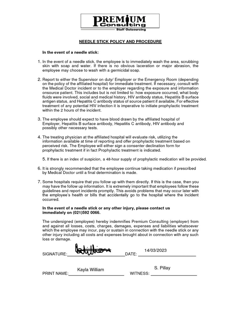 Needle Stick Policy PDF Hepatitis Preventive Healthcare