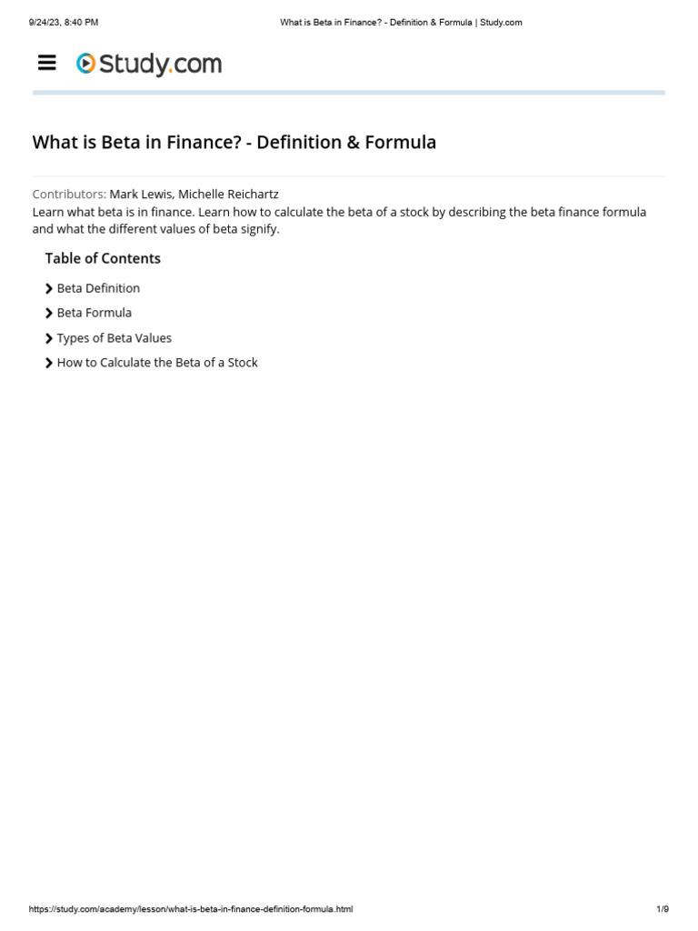 What Is Beta in Finance Definition & Formula Download Free PDF Beta (Finance) Capital