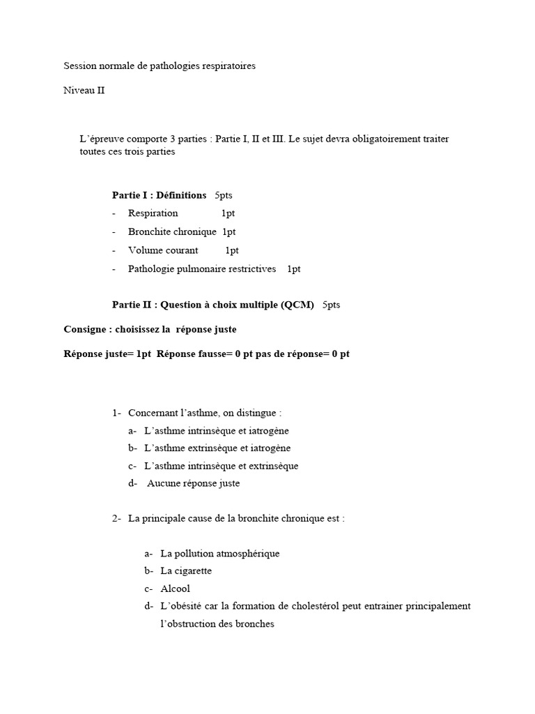 Cours sur les pathologies respiratoires | PDF