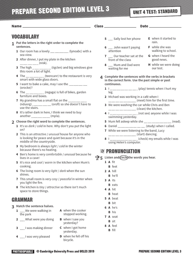 Unit 4 Test for Prepare Level 3 | PDF