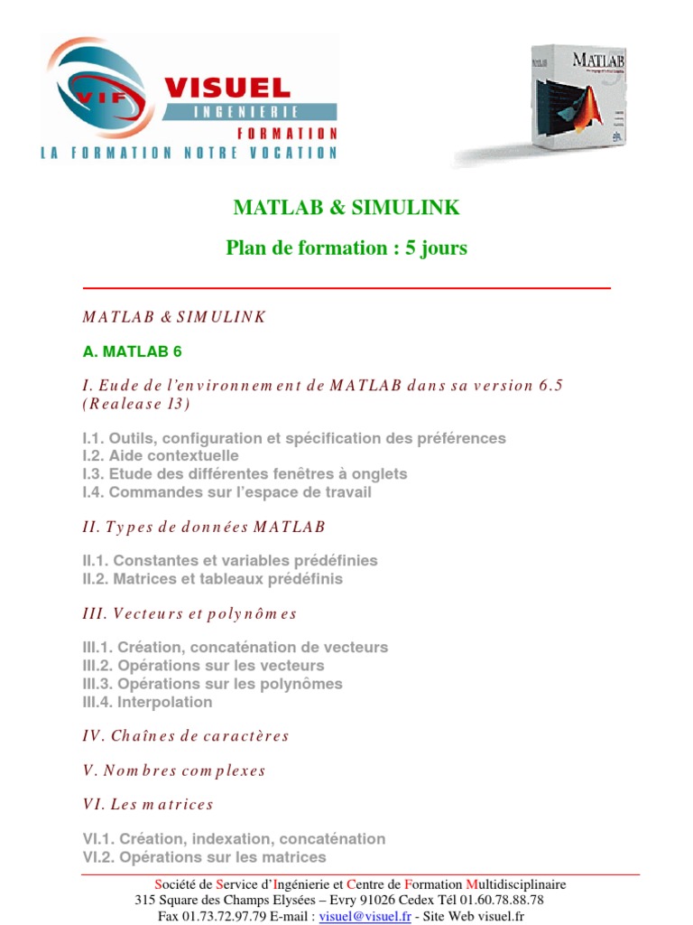 Formation MATLAB et Simulink 5 jours | PDF | MATLAB | Matrice ...