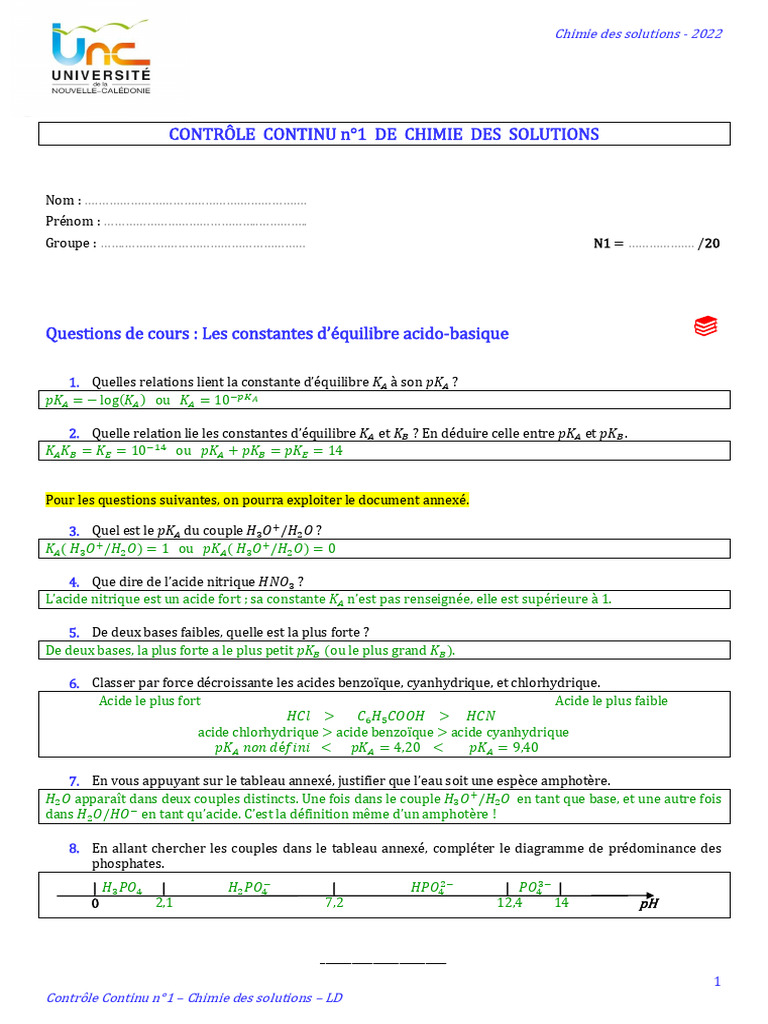 Contrôle de Chimie des Solutions 2022 | PDF | Titrage | Chimie