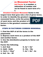 Common Monomial Factorin G