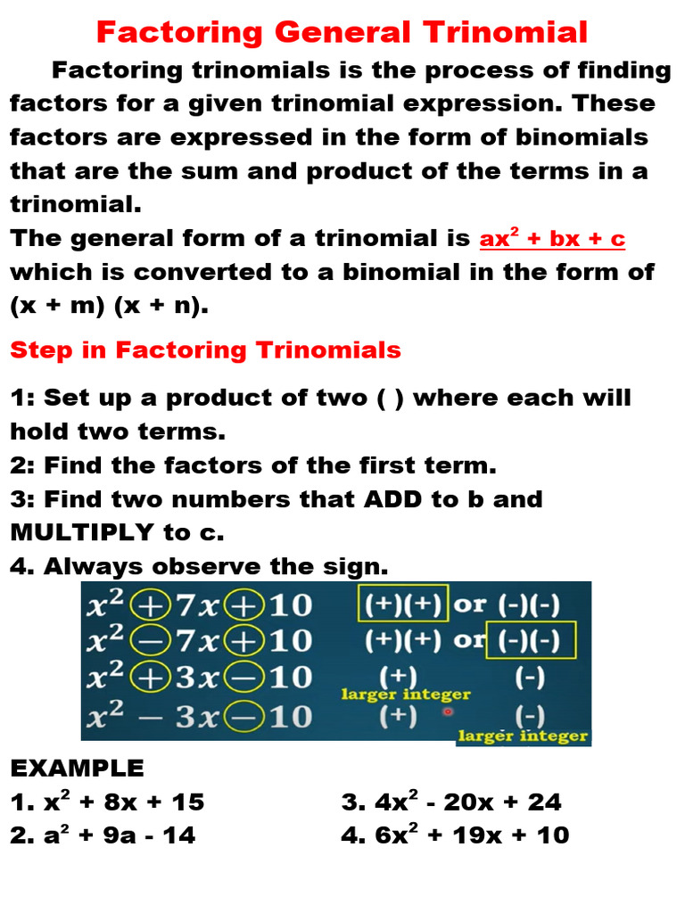 Factoring General Trinomial | PDF | Teaching Methods & Materials