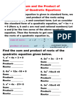 The Sum and The Product of Roots of Quadratic Equations