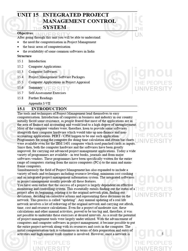 Unit 15 Integrated Project Management Control System Objectives PDF