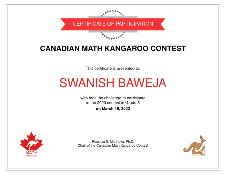 Kangaroo Math Contest Certificate | PDF
