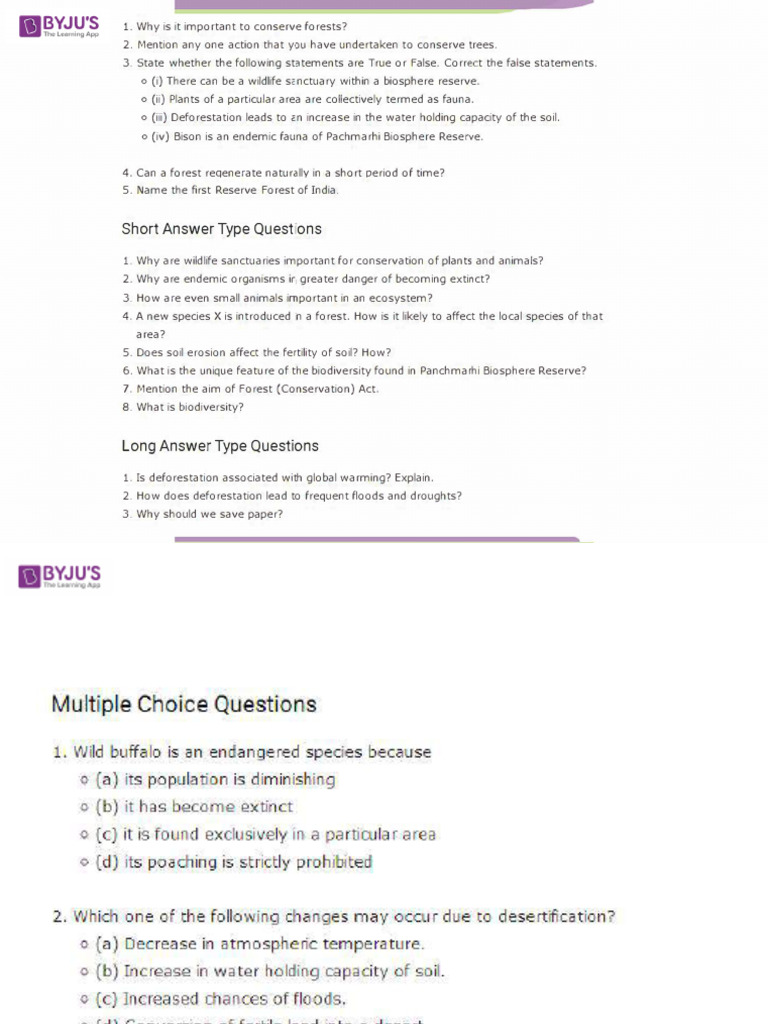 Class 8 Conservation Questions & Answers | PDF | Home & Garden ...