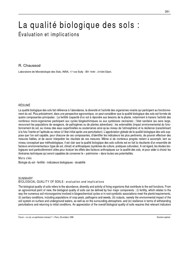 Évaluation de la qualité biologique des sols | PDF | Sol (pédologie ...
