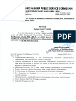 Notice Regarding Conduct of Jammu and Kashmir Combined Competitive (Preliminary) Examination 2023. 03 - 07 - 2023
