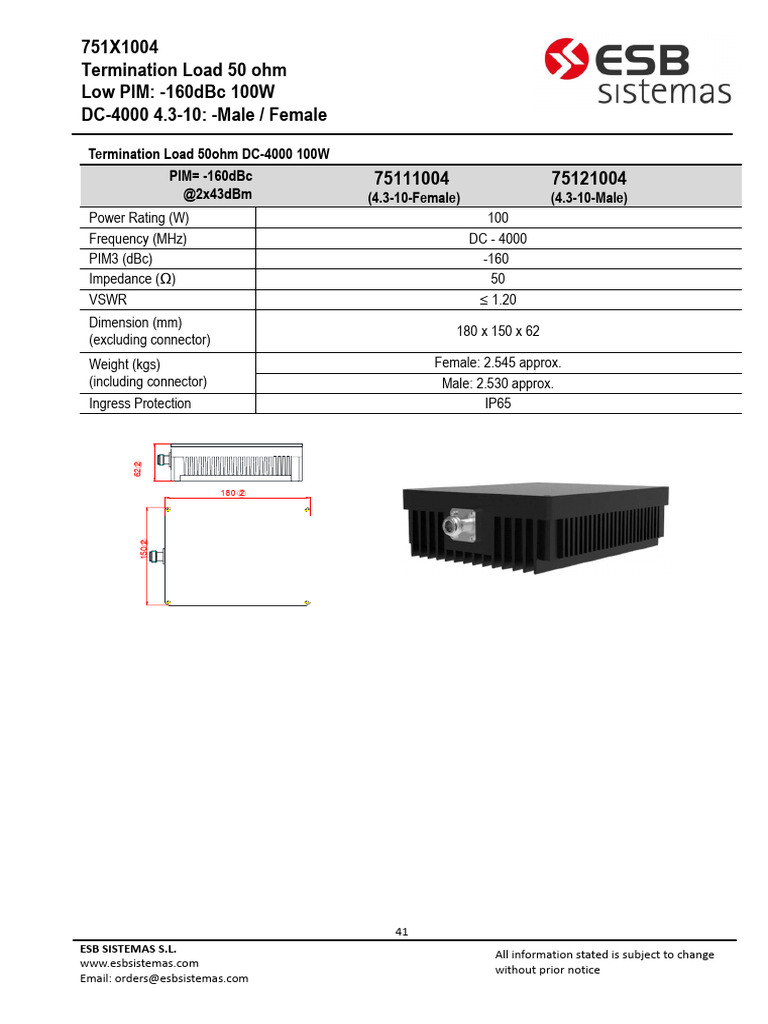 50 Ohm Low PIM Termination Load | PDF
