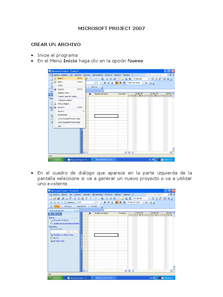 MS Project 2007 | PDF | Point and Click | Tabla (base de datos)