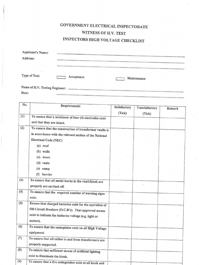 GEI - Inspectors HV Checklist | PDF