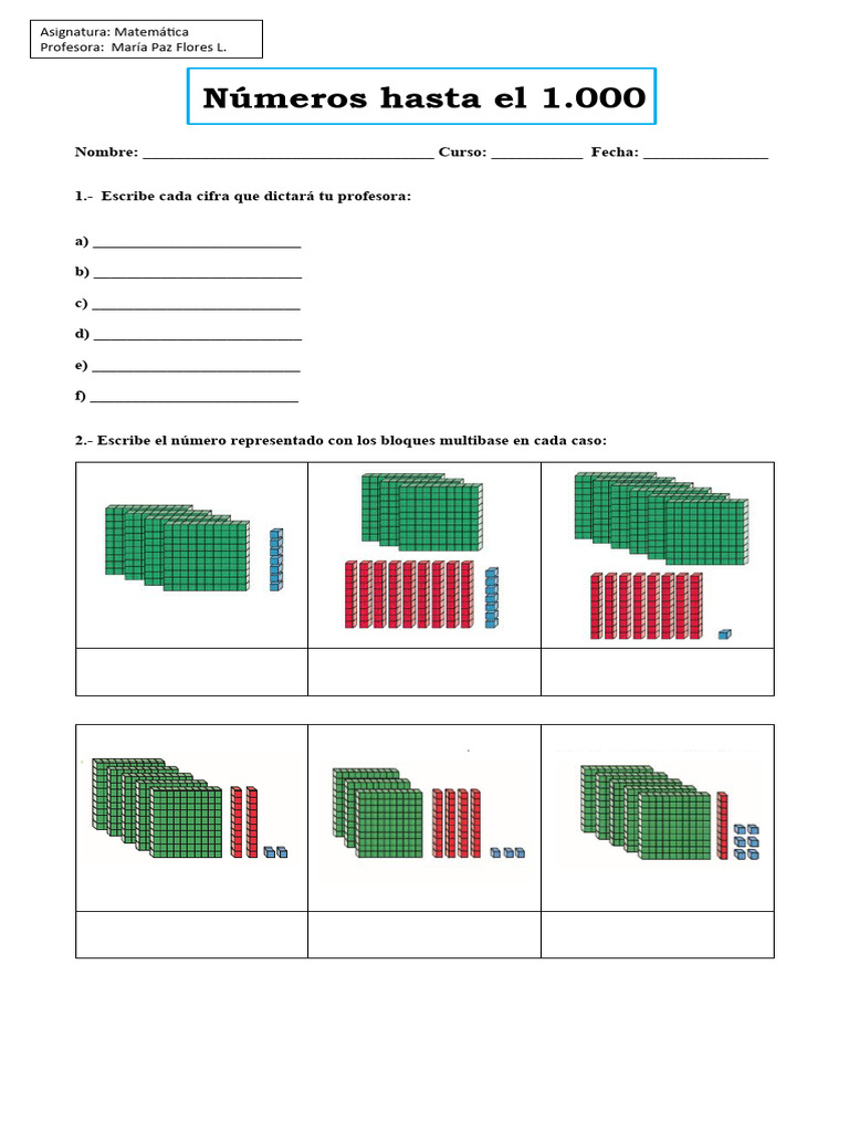 Guía de Matemáticas: Números hasta 1000 | PDF