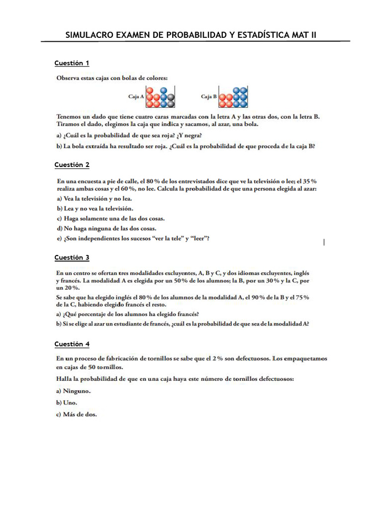 Simulacro Examen de Probabilidad y Estadstica Mat Ii | PDF