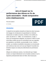 Passé Scolaire Et Impact Sur La Performance Des Élèves en Fin de Cycle Secondaire Étude Comparative Entre Établissements