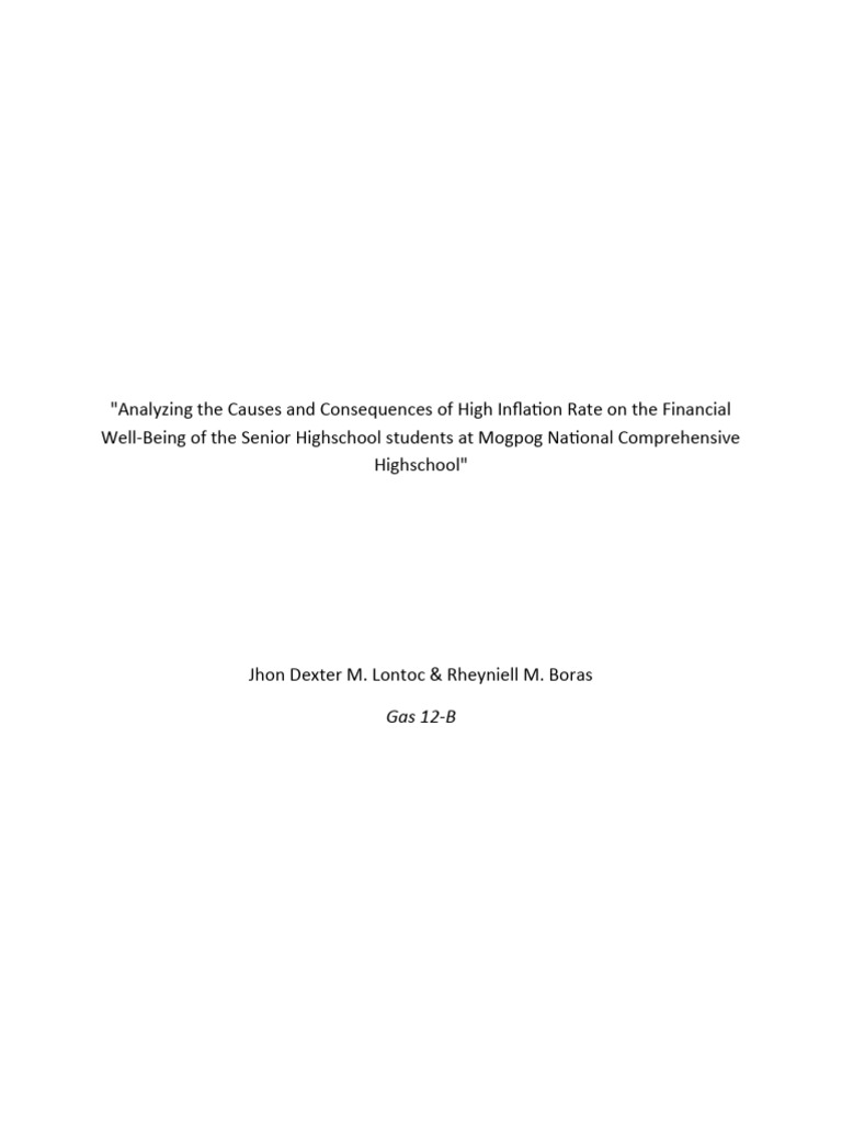 Impact Of Inflation On High School Students Pdf Inflation Poverty