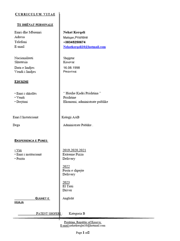 Nehat Kerqeli CV | PDF