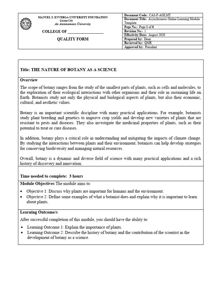 Module 2 THE NATURE OF BOTANY AS A SCIENCE | PDF | Science & Mathematics