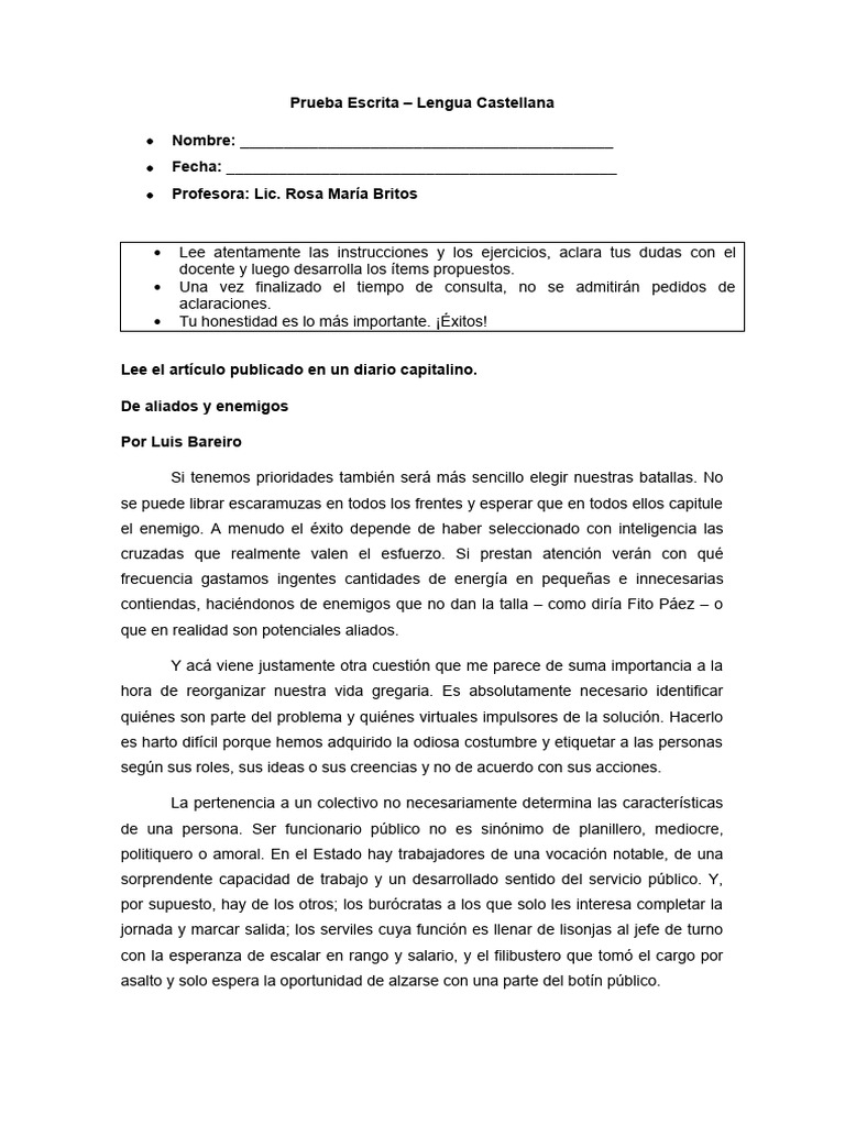 Prueba Escrita Pdf