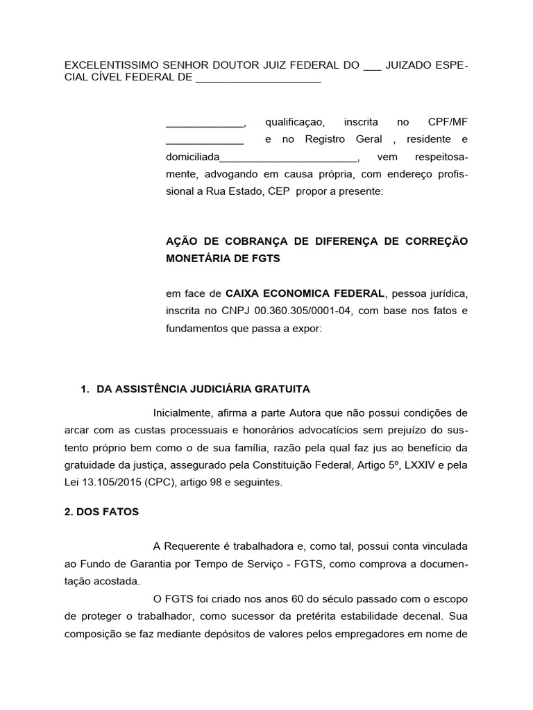 Modelo inicial fgts download gr tis pdf juros moeda
