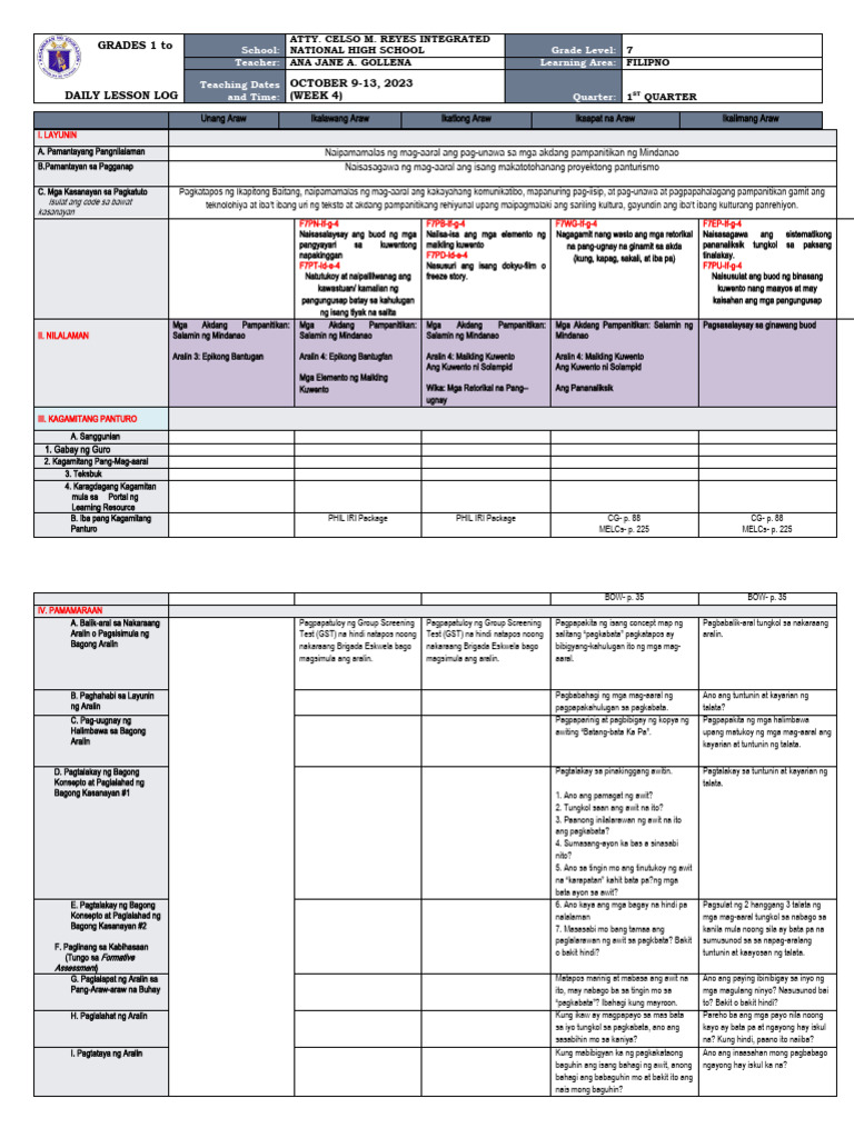 DLL For Grade 7 | PDF