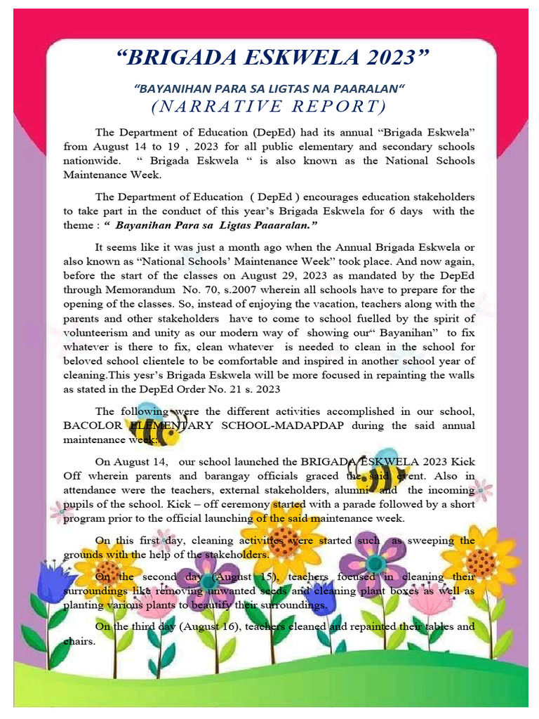 Brigada Eskwela 2023 Acr | PDF