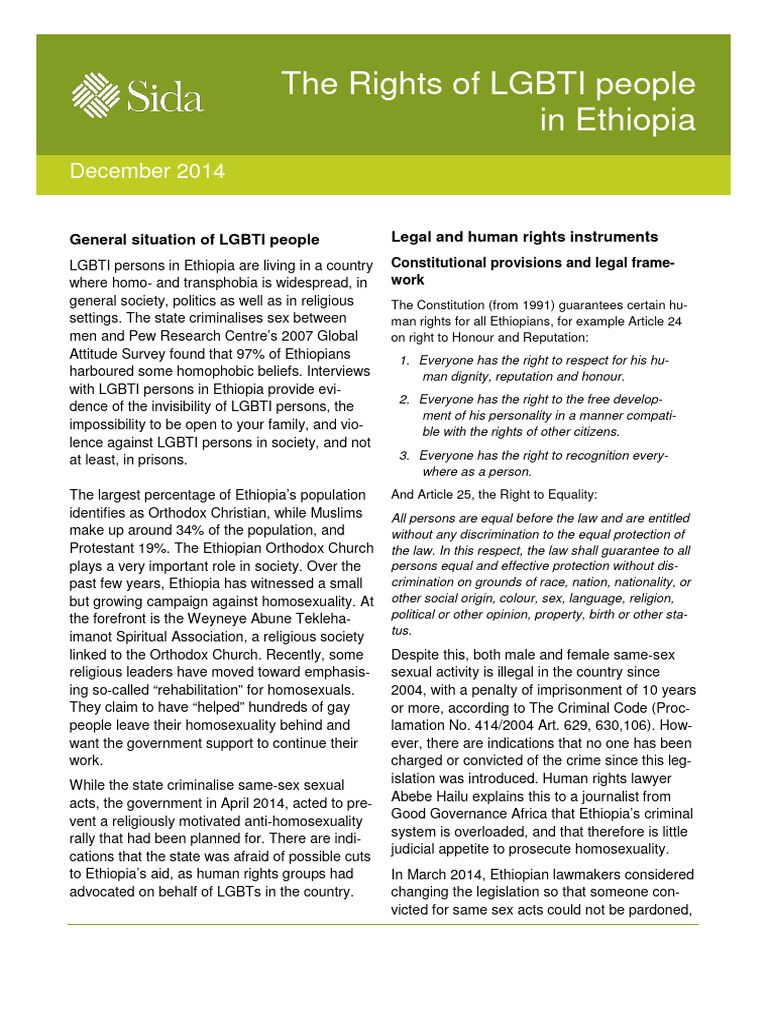 Rights of LGBT Persons Ethiopia PDF Homosexuality Lgbt