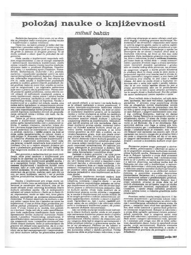 Mihail Bahtin - Položaj nauke o književnosti | PDF