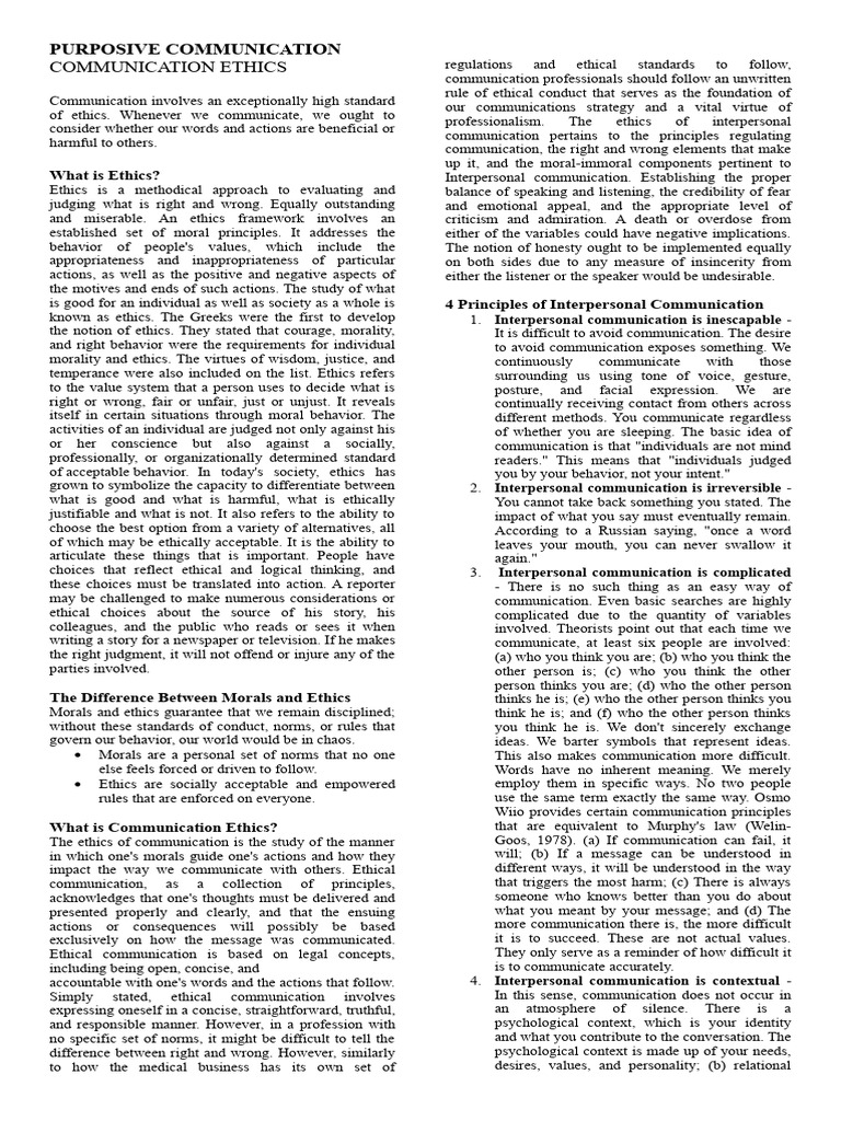 Communication Ethics Notes Pdf Journalism Communication