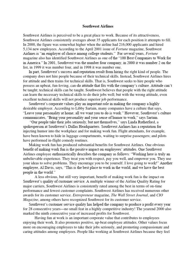 Assign 3 Southwest Airlines PDF Southwest Airlines Employment