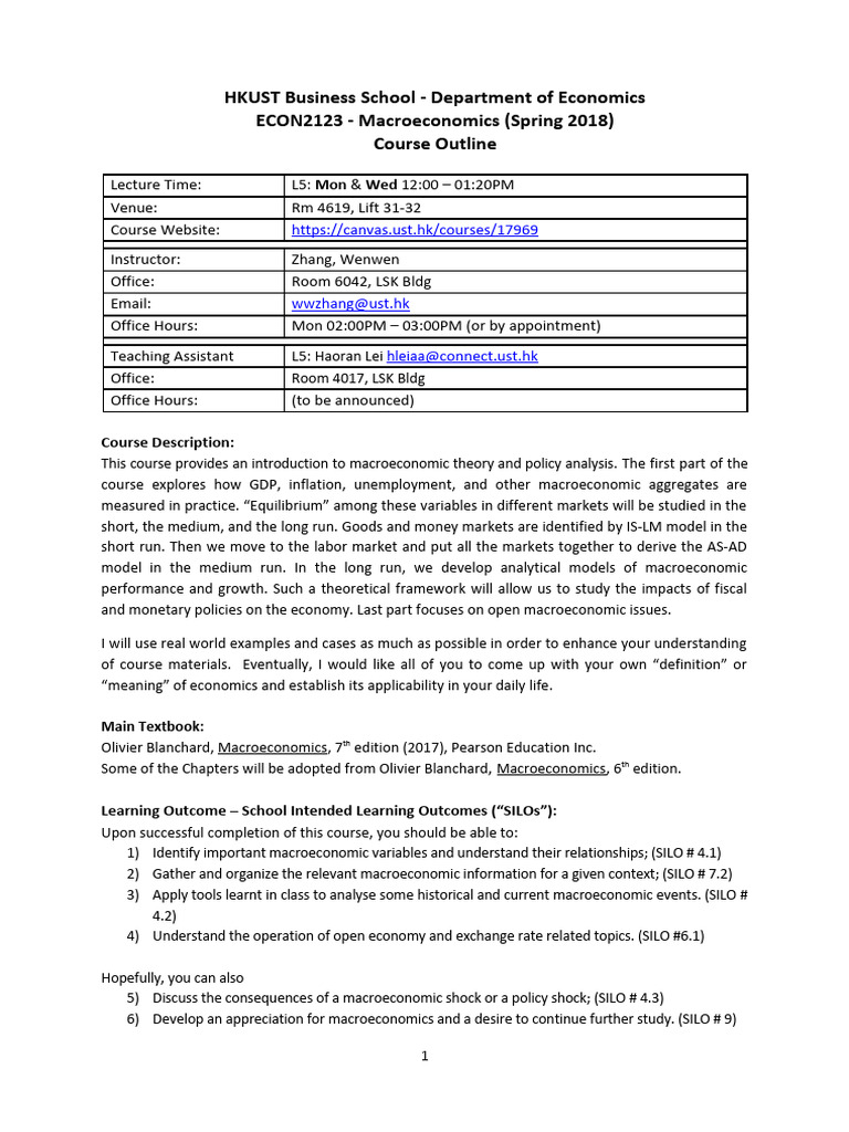 Econ2123 Outline Spring 2018 PDF Macroeconomics Economics