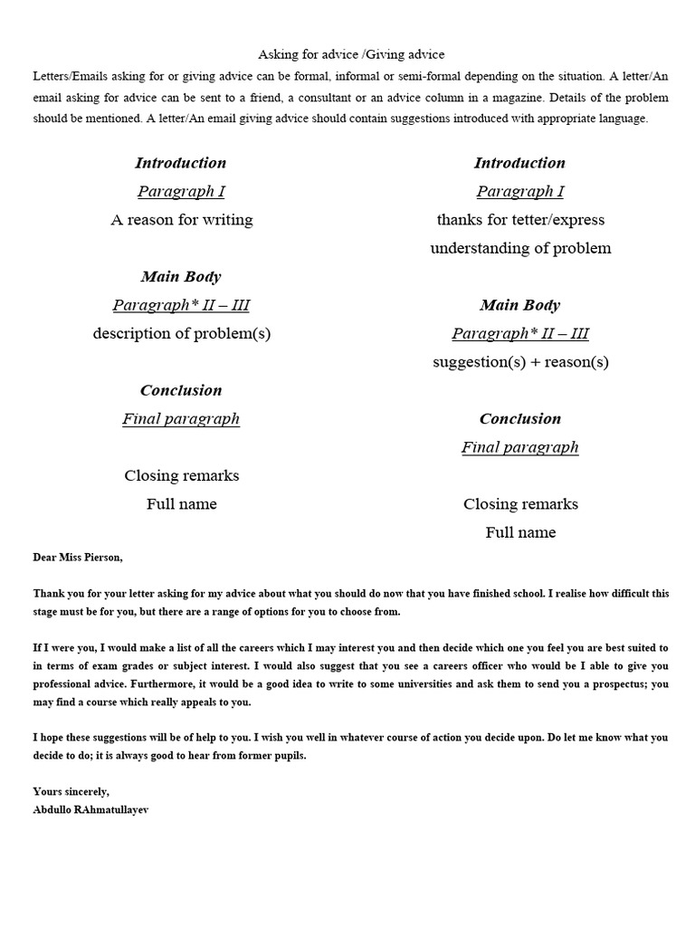Writing Advice Letters and Emails | PDF | Self-Improvement