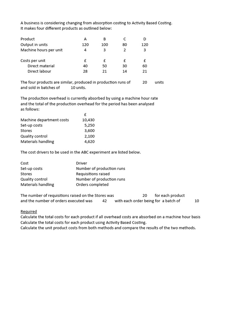 Activity Based Costing Question 1 | PDF | Accounting | Economies