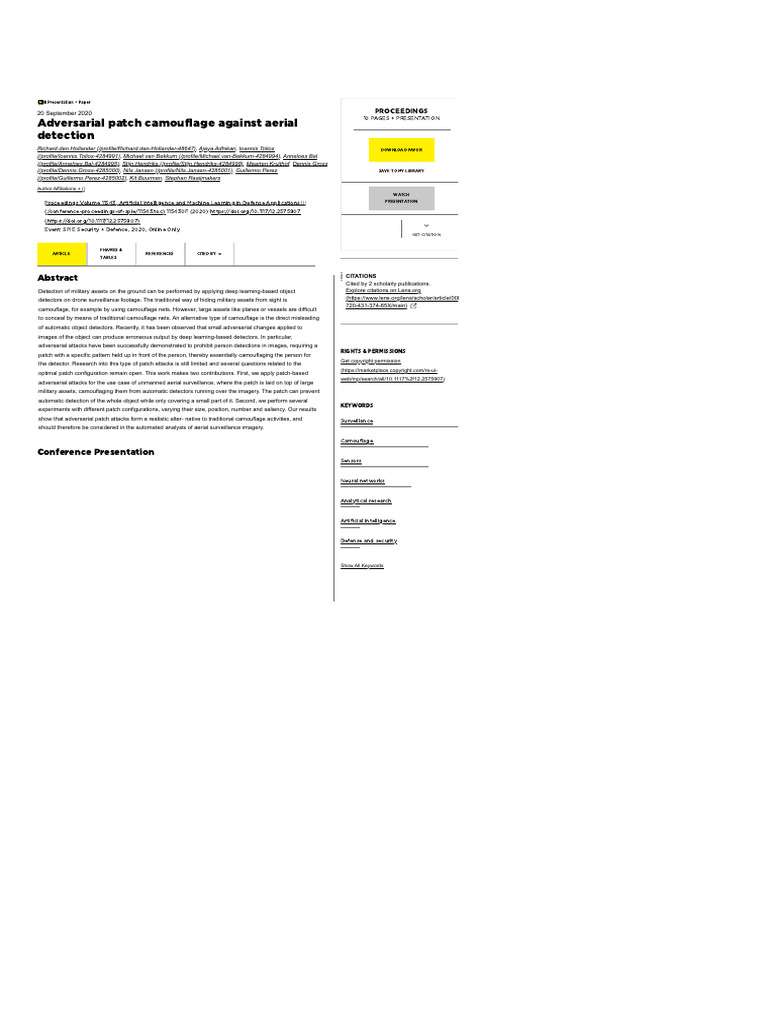 Adversarial patch camouflage against aerial detection | PDF ...