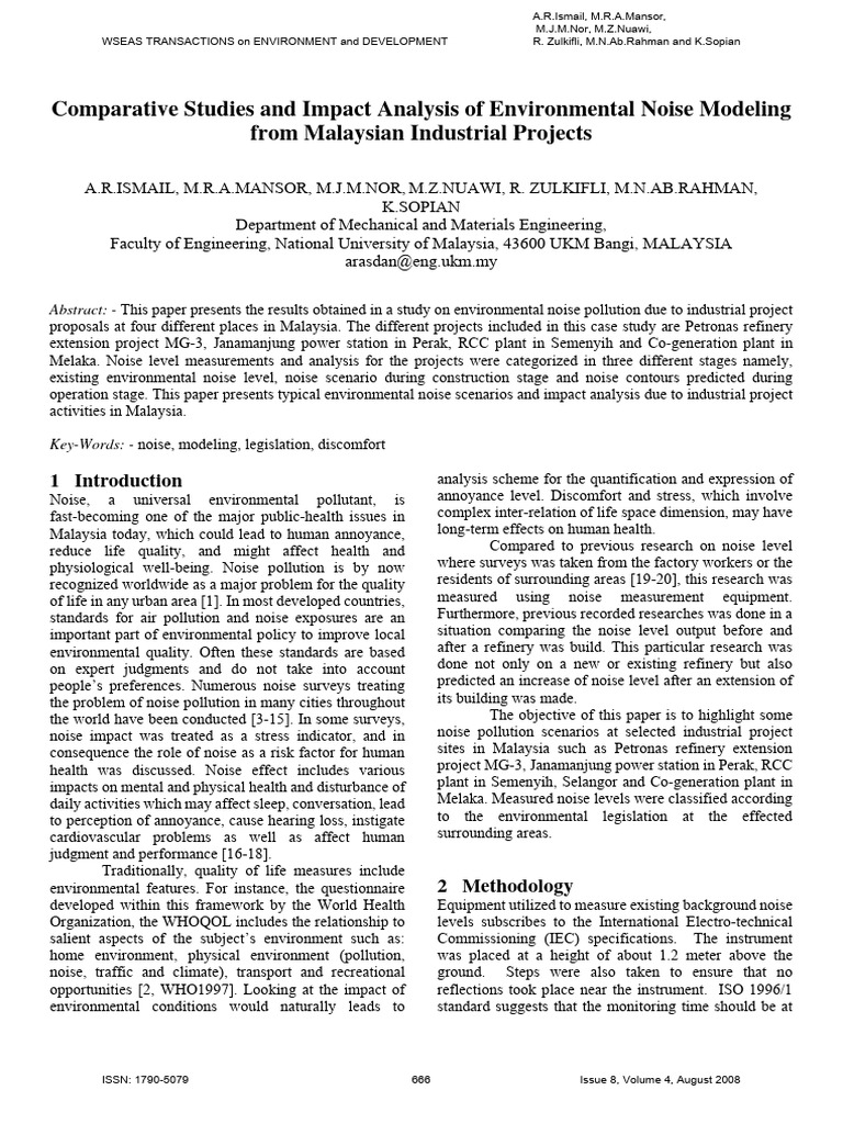 Comparative studies and impact analysis of environmental noise modeling