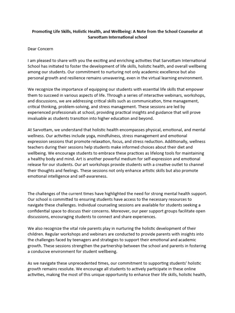 Note On Promoting Life Skills PDF