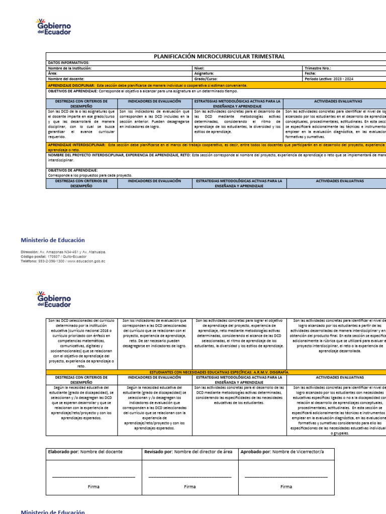 Formato de Planificación Microcurricular | PDF | Evaluación | Plan de ...
