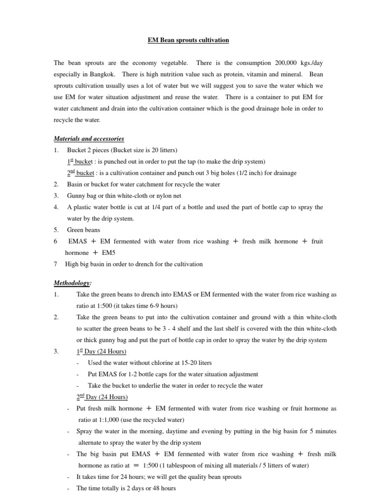 EM Bean Sprouts Cultivation | PDF | Food And Drink | Foods