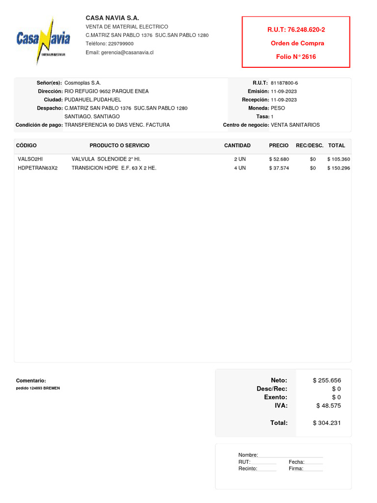 Orden de Compra Material Eléctrico | PDF