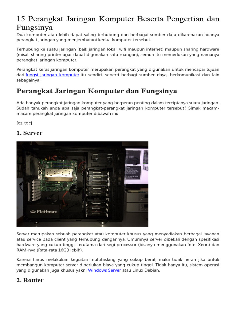 sebutkan perangkat jaringan komputer