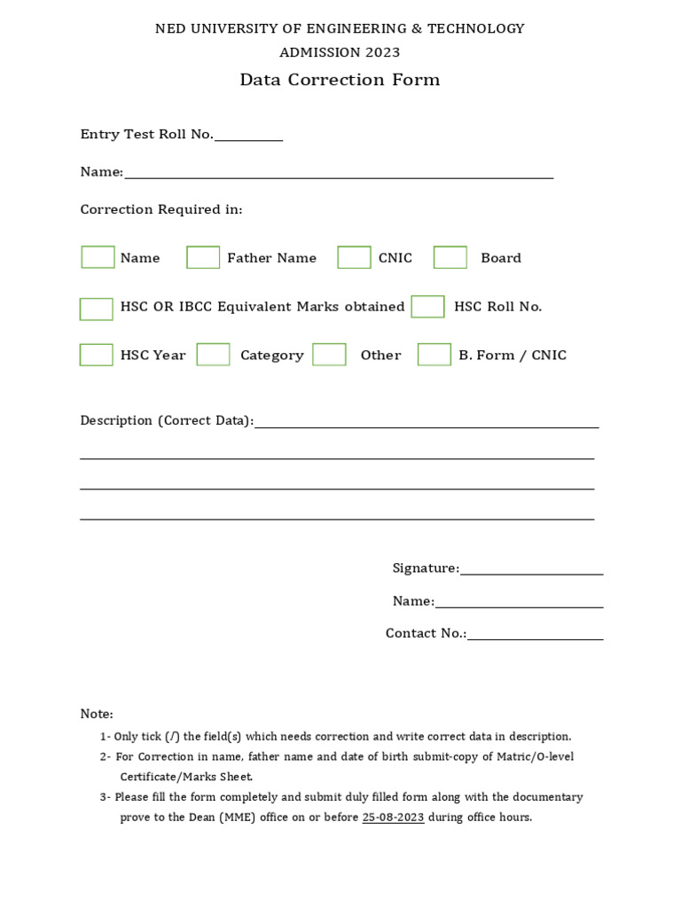 Data Correction Form | PDF