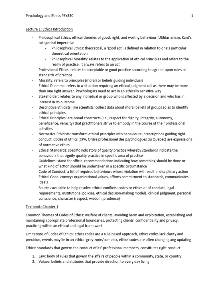 Ethics in Psychology: Key Concepts and Codes | PDF